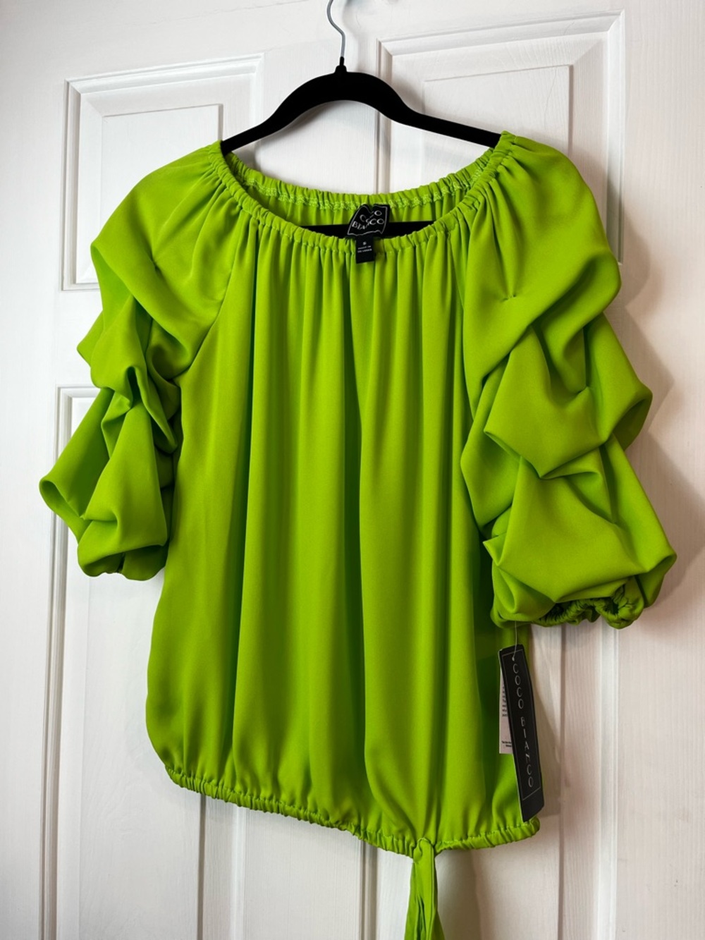 NWT Lime Green Ruffle-Sleeve Tie-Hem Top,Festive, Feminine, Dressy or Casual
